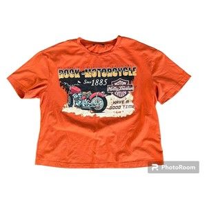 Shein‎ Womens T-Shirt Short Sleeve Size Large Orange Harley Davidson Graphic Tee